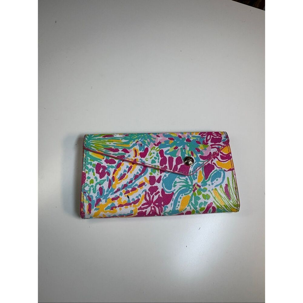 Lilly Pulitzer Envelope Wallet Clutch Tropical Print Pink Blue Green Gold